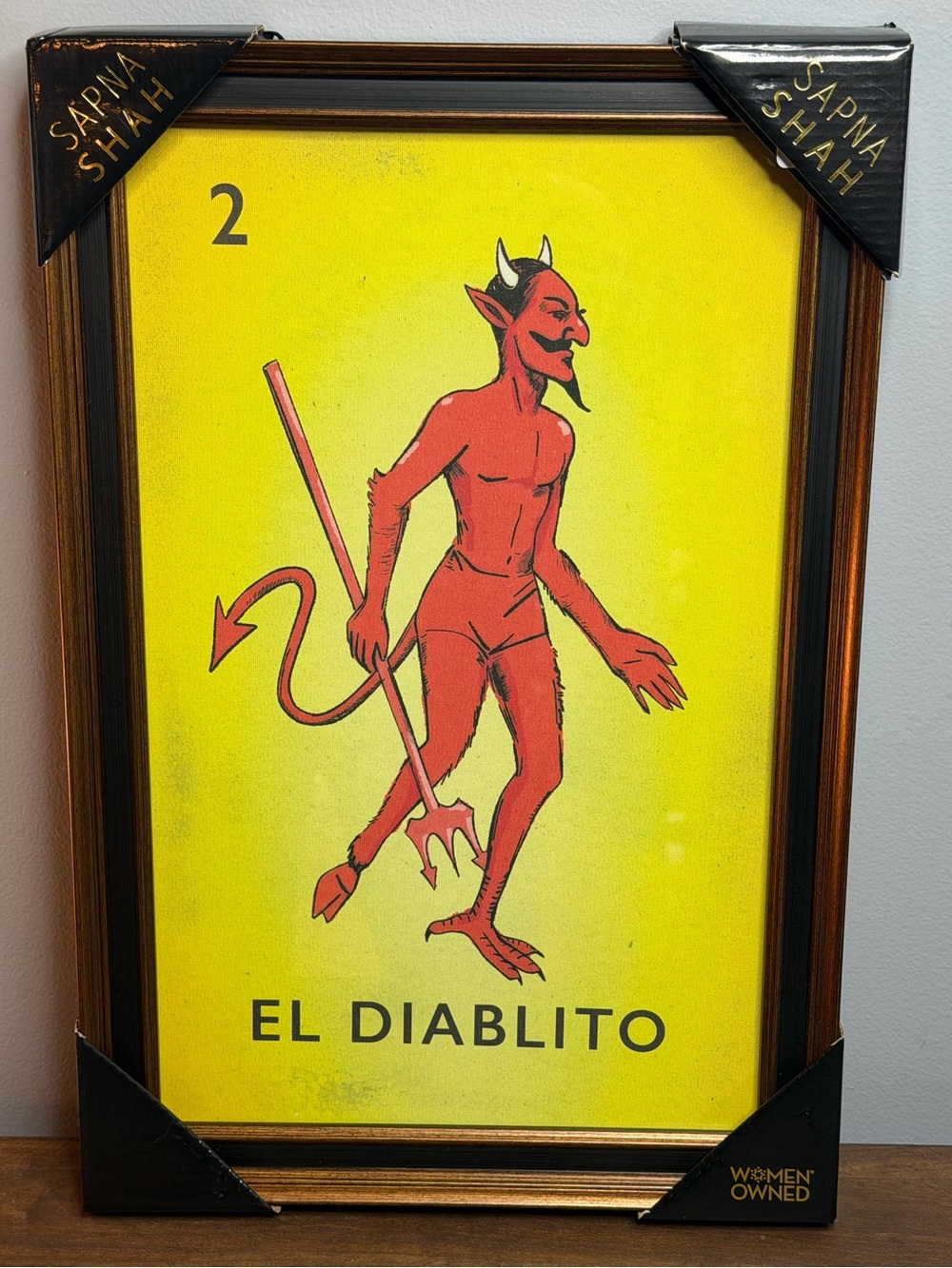 Playful Sapna Shah “El Diablito” Lotería artwork – 18” x 12”